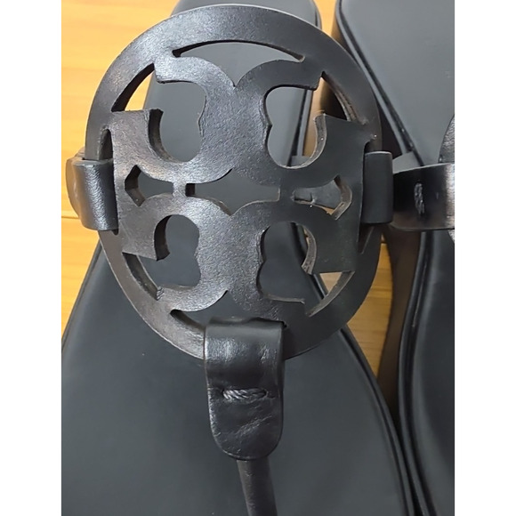 TORY BURCH Miller Wedge Platform Leather Sandals Black Excellent US 9.5M - Picture 15 of 16